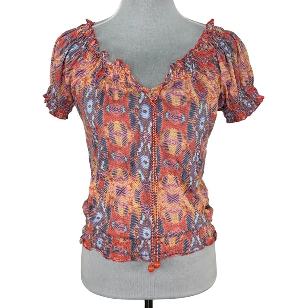 Boho Cute Gathered Waist Short Sleeve Top - Women's Size Small